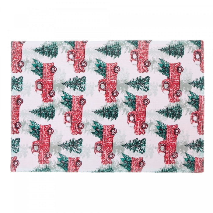 Cotton Placemat Red Truck with Tree - Set of 12
