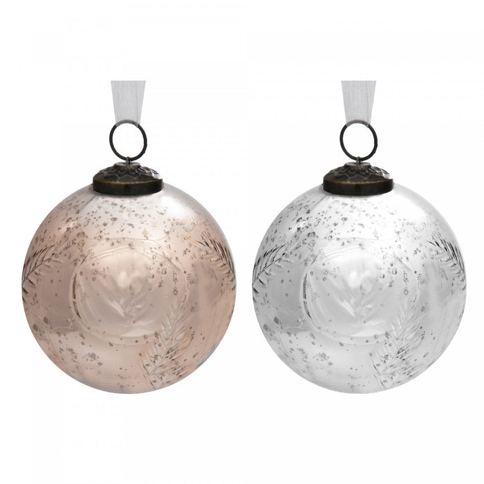 4\" Embossed Leaf Glass Ornament Bronze + Mercury - Set of 4 Christmas Ornaments