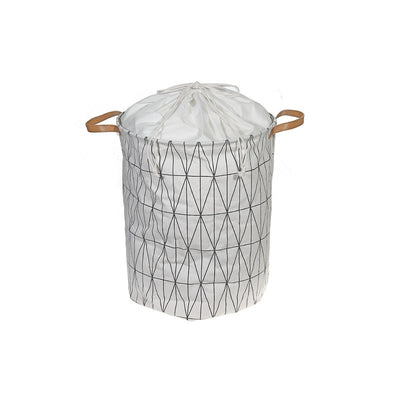 Round Fabric Hamper with Handle White Diamond|Panier à linge rond blanc en tissu à motifs de diamants avec poignées