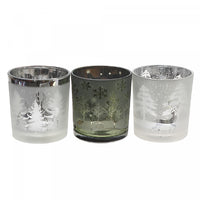 Glass Tealight Holders Frosted Winter - Set of 3 Candle Holder