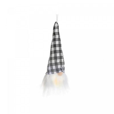 LED White Buffalo Gnome Sitter Figure|Figurine de gnome assis à DEL à point à carreaux blanc