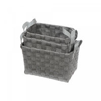 3pc Rect. Nesting Basketweave Basket with Handle Grey Storage