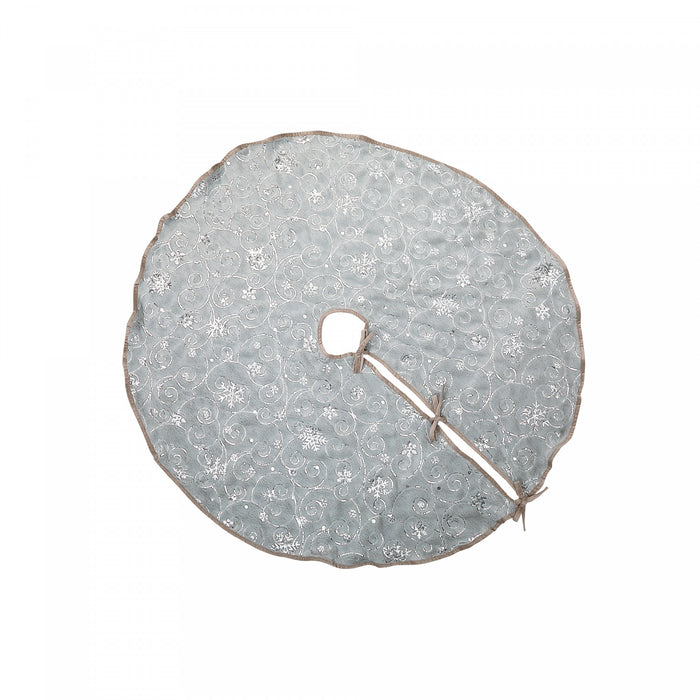 Swirly Snowflake Fleece Tree Skirt Silver Christmas Tree