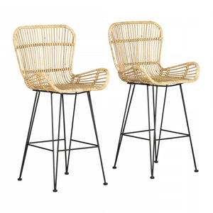 Balka Standard Rattan and Black Counter Bar Stool - Set of 2 