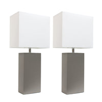 Elegant Designs 2 Pack Modern Leather Table Lamps with White Fabric Shades, Gray Lamp Set