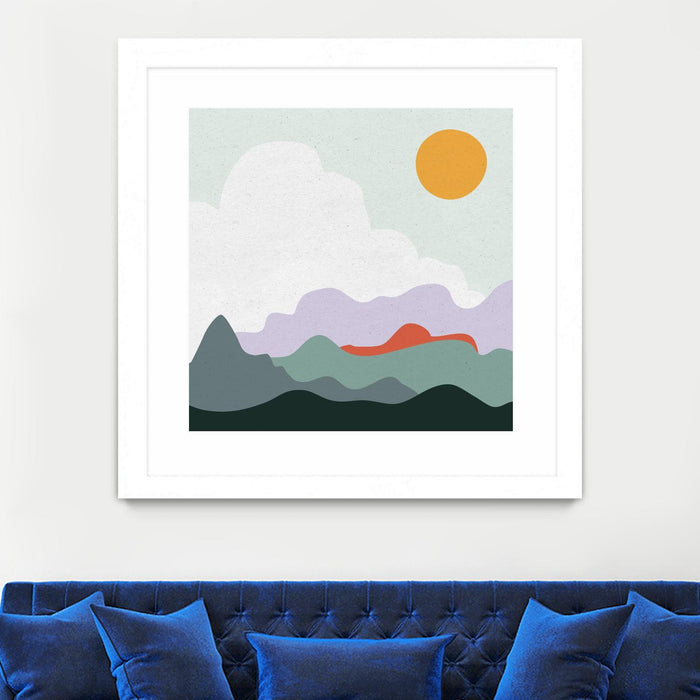 \"Mountainous I\" Matted and Framed White 36x36 Wall Art