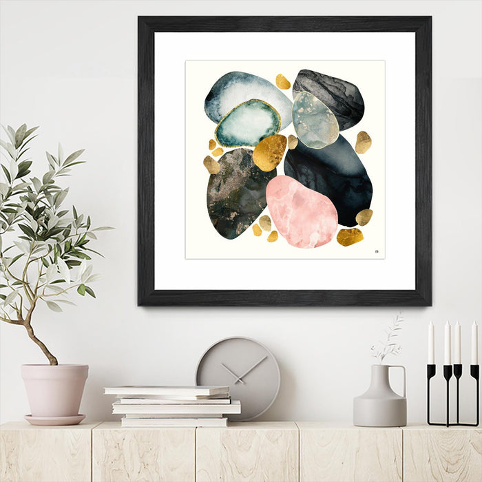 \"Pebble Abstract\" Matted and Framed Black 36x36 Wall Art
