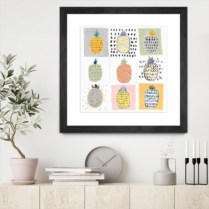 \"Nine Pineapples\" Matted and Framed Black 36x36 Wall Art