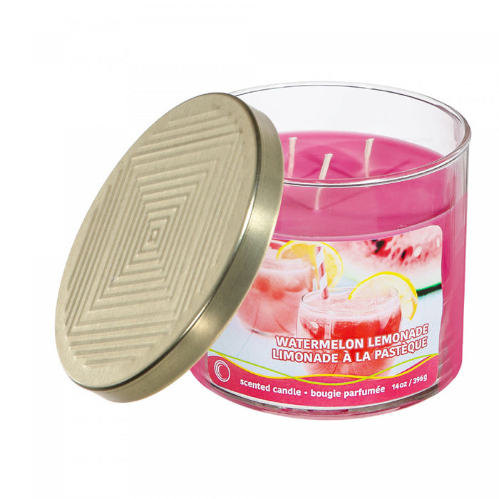 14 Oz 3 Wick Jar Candle with Embossed Lid Watermelon Lemonade - Set of 2