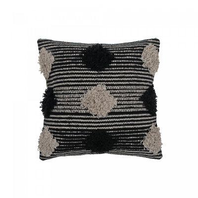 Cotton Handwoven Cushion Pompom - Set of 2 Cushions|Coussin en coton tissé à la main orné de pompons - ensemble de 2 coussins