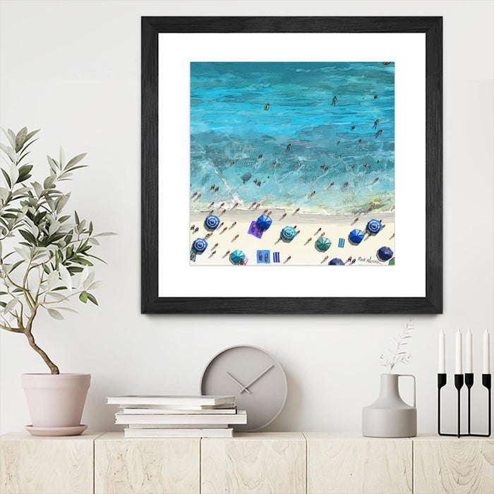 \"Hot Summer Beach\" Matted and Framed Black 30x30 Wall Art