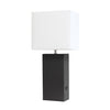 Elegant Designs Modern Leather Table Lamp with Usb And White Fabric Shade, Black