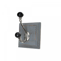 Antique Nickel Hook with Black Knob on Wood Base Grey-wash - Set of 2 Hooks