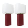 Elegant Designs 2 Pack Modern Leather Table Lamps with White Fabric Shades, Red Lamp Set