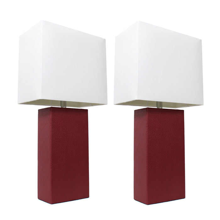 Elegant Designs 2 Pack Modern Leather Table Lamps with White Fabric Shades, Red Lamp Set