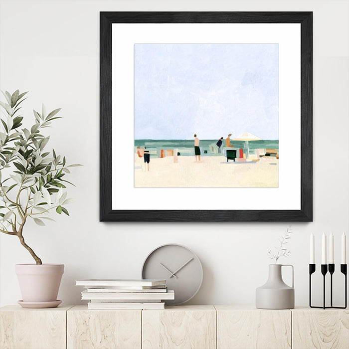 \"Family Vacation I\" Matted and Framed Black 36x36 Wall Art