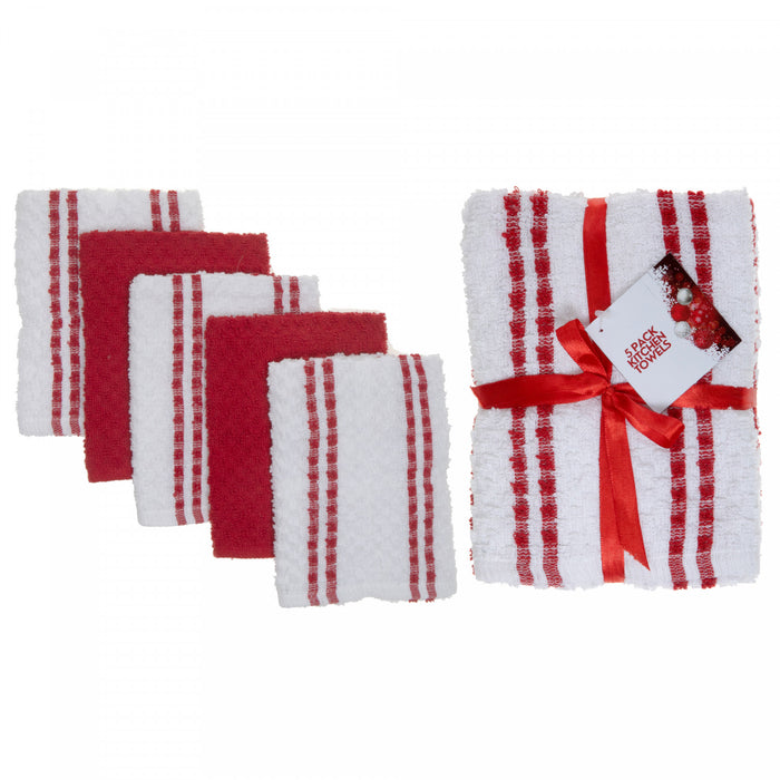 5 Pack Red Striped Terry Kitchen Towels Kitchen Linen
