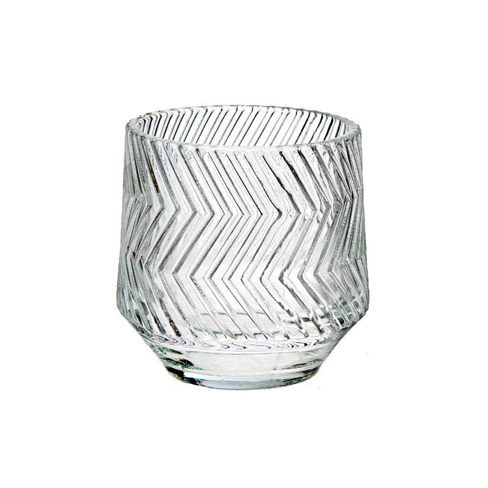 Round Glass Candle Holder Chevron - Set of 4