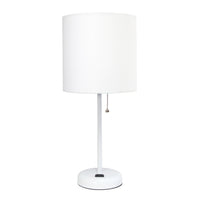 Limelights White Stick Lamp with Charging Outlet And Fabric Shade, White Table Lamp