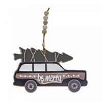 Wood Vehicle with Tree Christmas Ornament - Set of 2