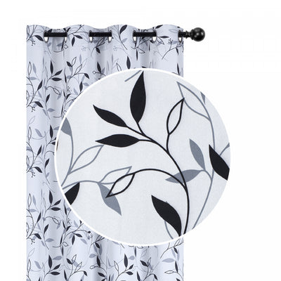Decorative Polyester Panel Leafy Black 96" - Set of 2 Drapes and Blinds|Rideau décoratif de 96 po en polyester orné de feuilles noires - ensemble de 2 rideaux