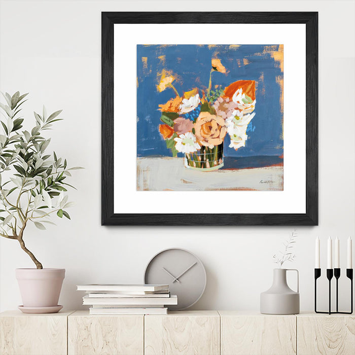 \"Peach And White Bouquet\" Matted and Framed Black 36x36 Wall Art