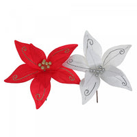Glitter Swirl Poinsettia Pick - Set of 12 Artificial Flower