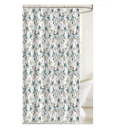 Printed Canvas Shower Curtain with Roller Hooks Floral|Rideau de douche en toile imprimée d’un motif floral avec crochets à rouleau