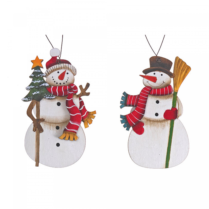 Wooden Snowman Assorted Christmas Ornament - Set of 12