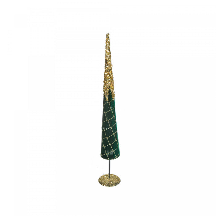 Green Velvet Standing Cone Tree with Gold Tip L Christmas Tree