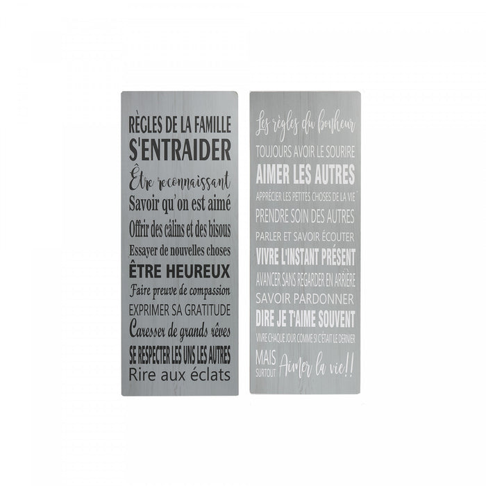 Wood Wall Art 'Regles Du Bonheur/famille' - Set of 2