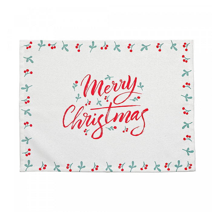 Holly Berries Border Placemat Merry Christmas - Set of 12