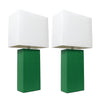 Elegant Designs 2 Pack Modern Leather Table Lamps with White Fabric Shades, Green Lamp Set
