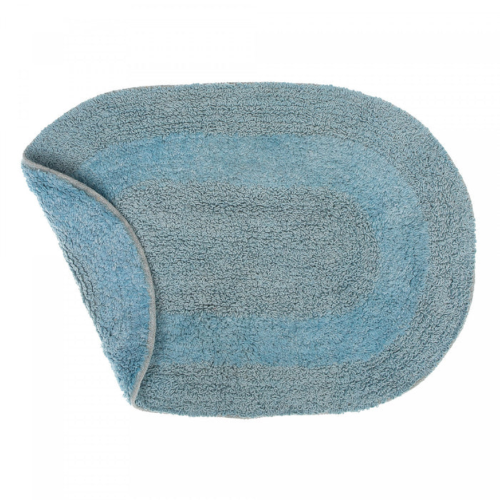 Reversible Cotton Oval Solid Color Bathmat 16 x 24 Blue - Set of 2