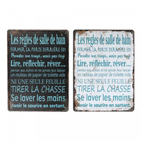 Metal Wall Sign Regles De Salle De Bain - Set of 2 Wall Decor