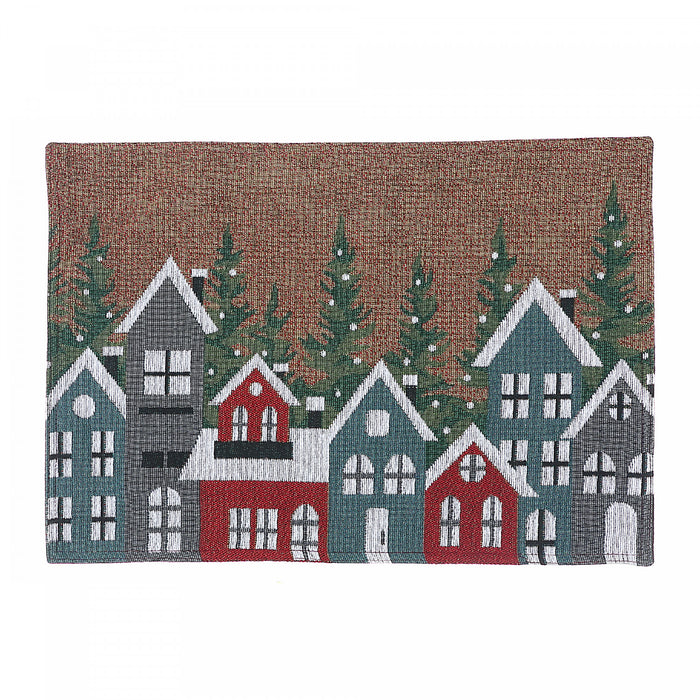 Tapestry Placemat Winter Village 13 x 18 - Set of 12