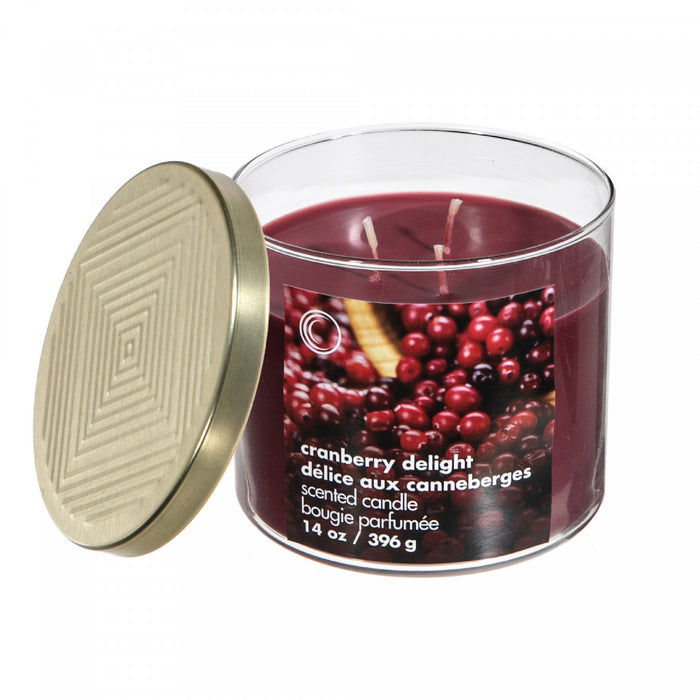14 Oz 3 Wick Jar Candle with Lid Cranberry Delight - Set of 2