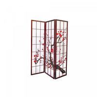 3 Panel Wood Framed Cherry Blossom Screen Mahogany