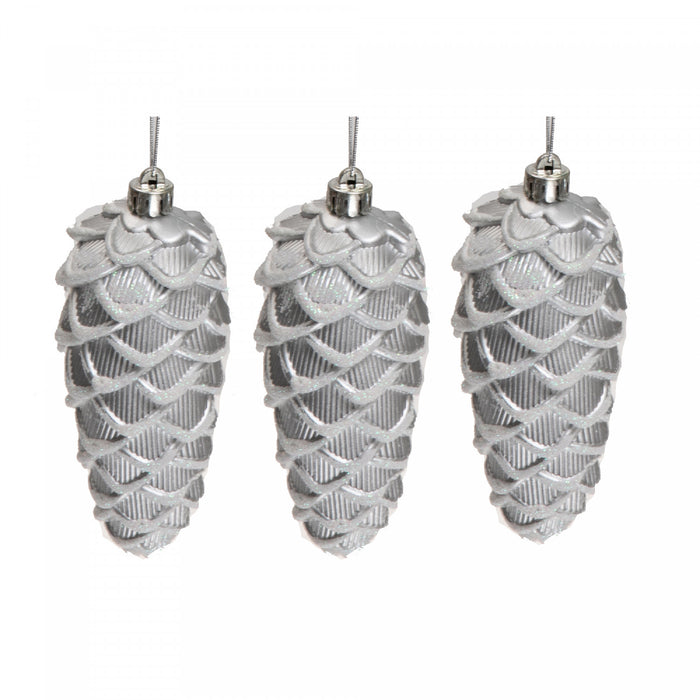 3 Pack Pinecones in Pvc Box Silver Christmas Ornaments