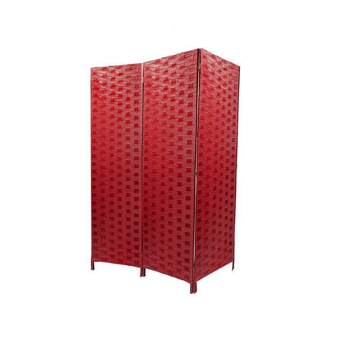 3 Panel Woven Bamboo Screen Burgundy