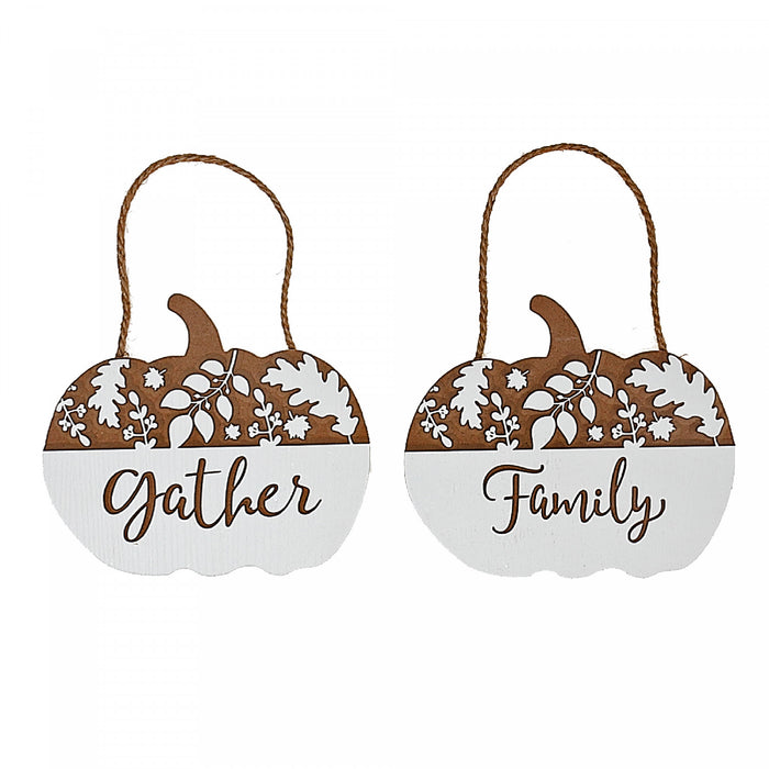 White Engraved Pumpkin Hanger - Set of 2