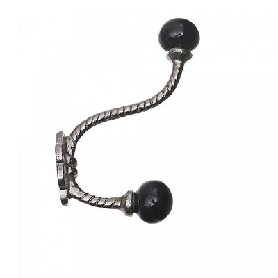 Iron Twist Hook with Ceramic Black Knob Nickel - Set of 4 Hooks|Crochet torsadé en fer de couleur nickel avec bouton en céramique noire - ensemble de 4 crochets