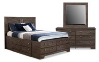 Yorkdale 5pc Bedroom Set with 12-Drawer Storage Bed, Dresser & Mirror, Grey - Queen Size 