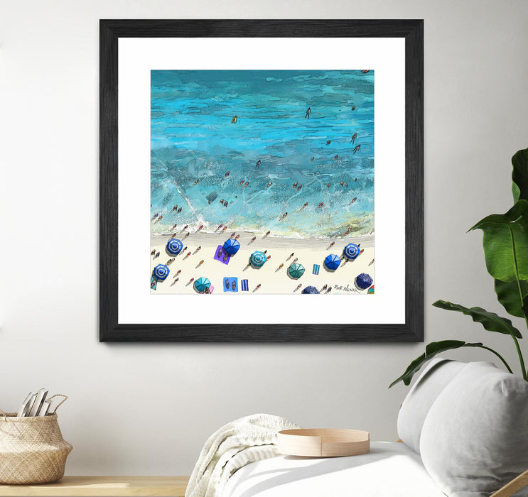 \"Hot Summer Beach\" Matted and Framed Black 36x36 Wall Art
