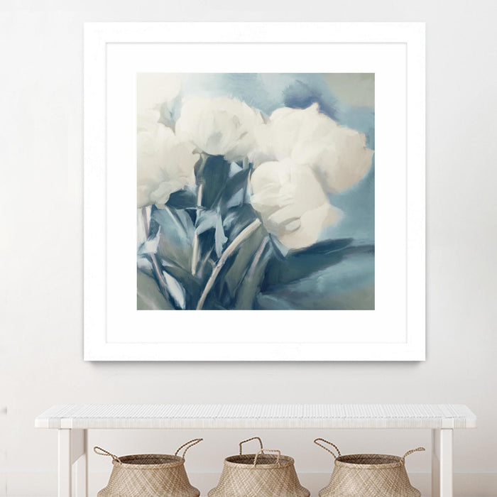 \"White Roses I\" Matted and Framed White 30x30 Wall Art