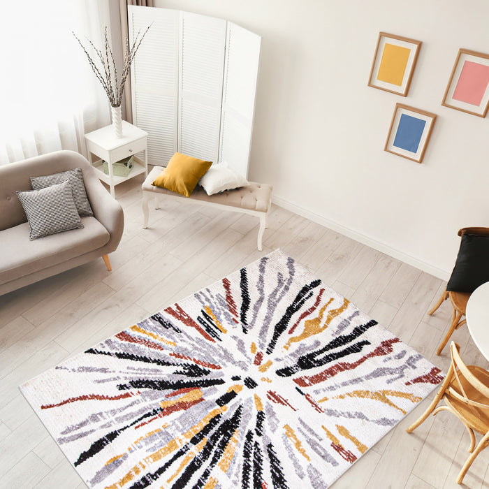 Paloma Sunburst Black, White Area Rug - 5'3\" x 7'3\"