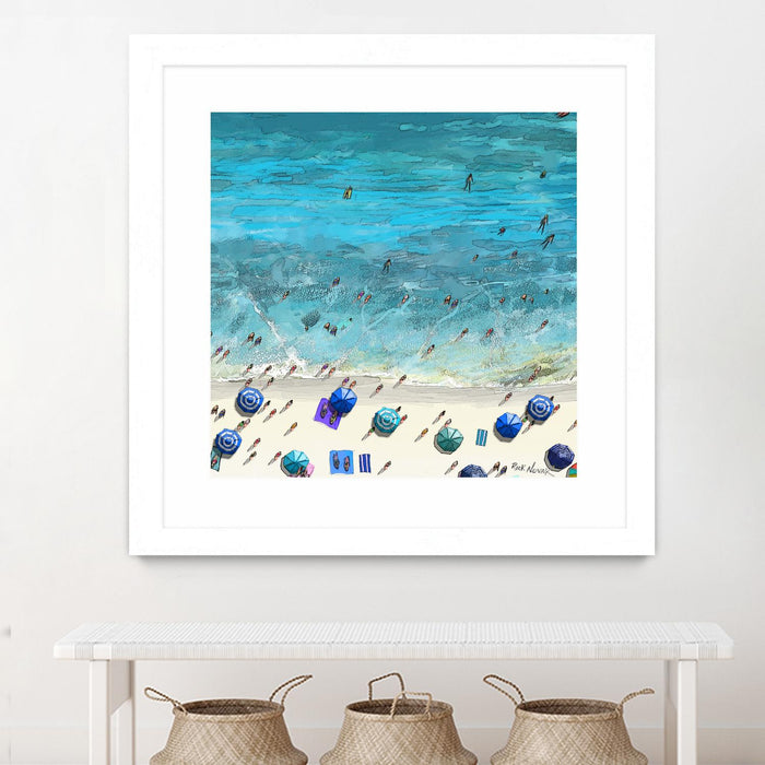 \"Hot Summer Beach\" Matted and Framed White 36x36 Wall Art