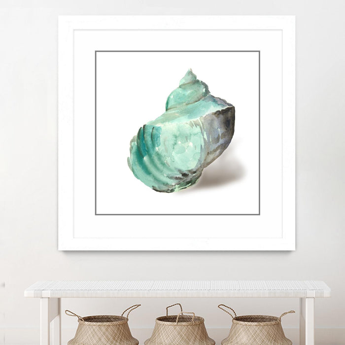 \"Shell In Mint\" Matted and Framed White 30x30 Wall Art