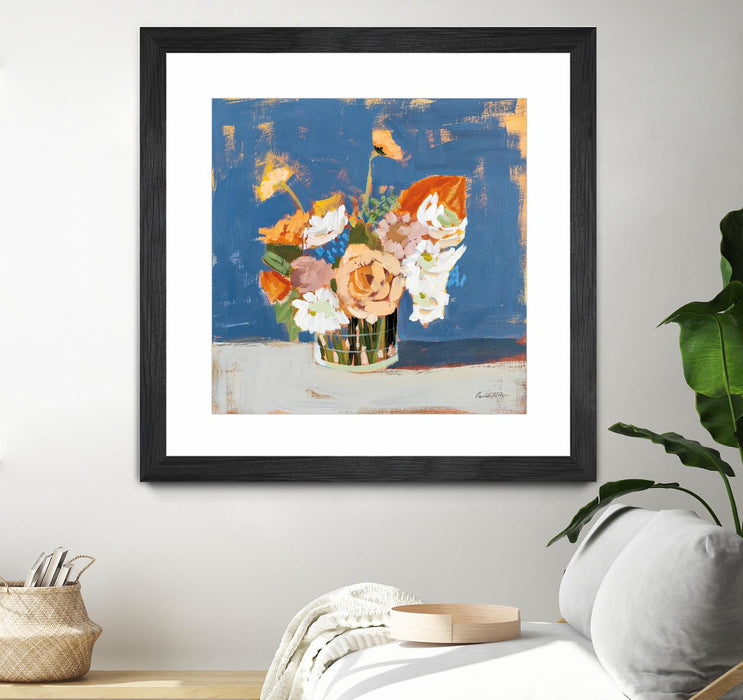 \"Peach And White Bouquet\" Matted and Framed Black 36x36 Wall Art