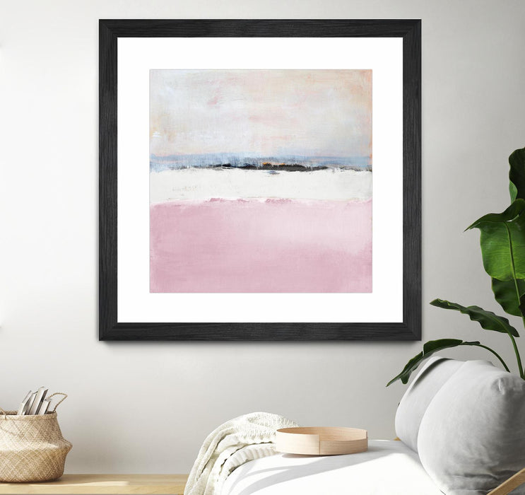 \"Pink Sea Abstract\" Matted and Framed Black 30x30 Wall Art